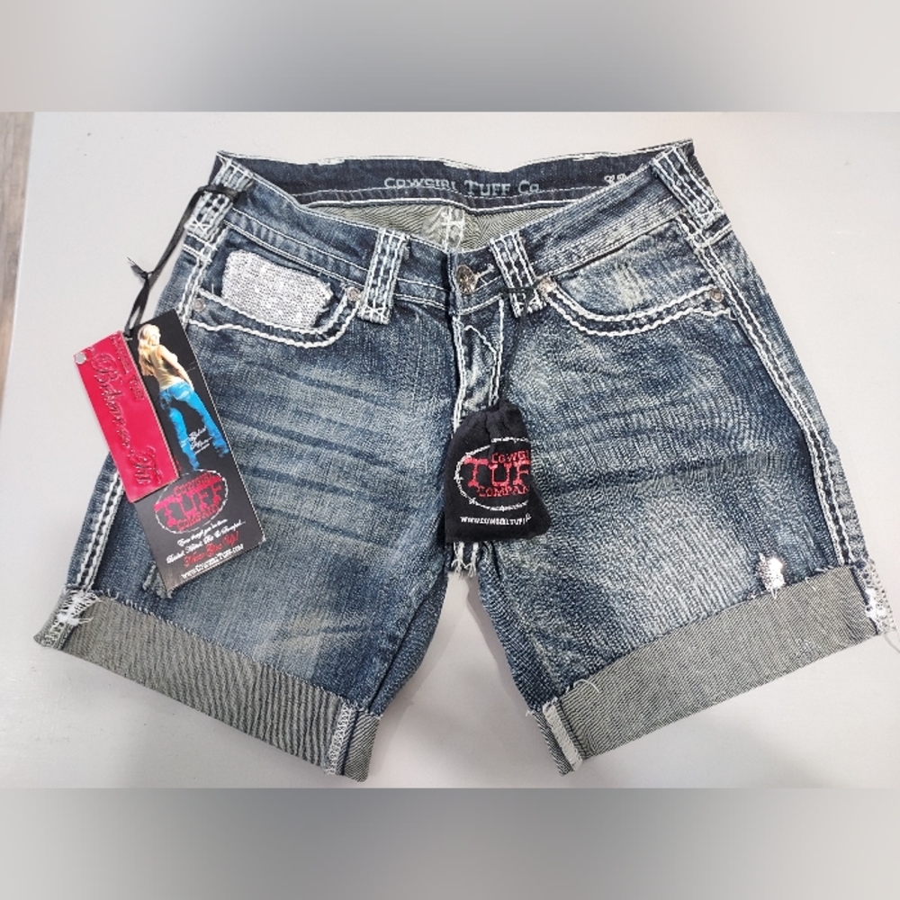 Cowgirl Tuff Distressed Blue Jean Shorts